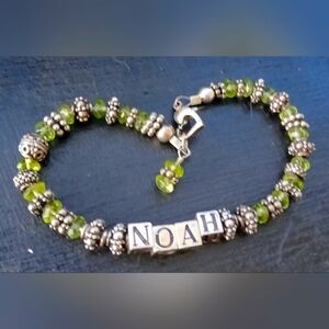 Heavy Sterling And Peridot Bracelet NOAH 8" Quality Ornate Silver Beads